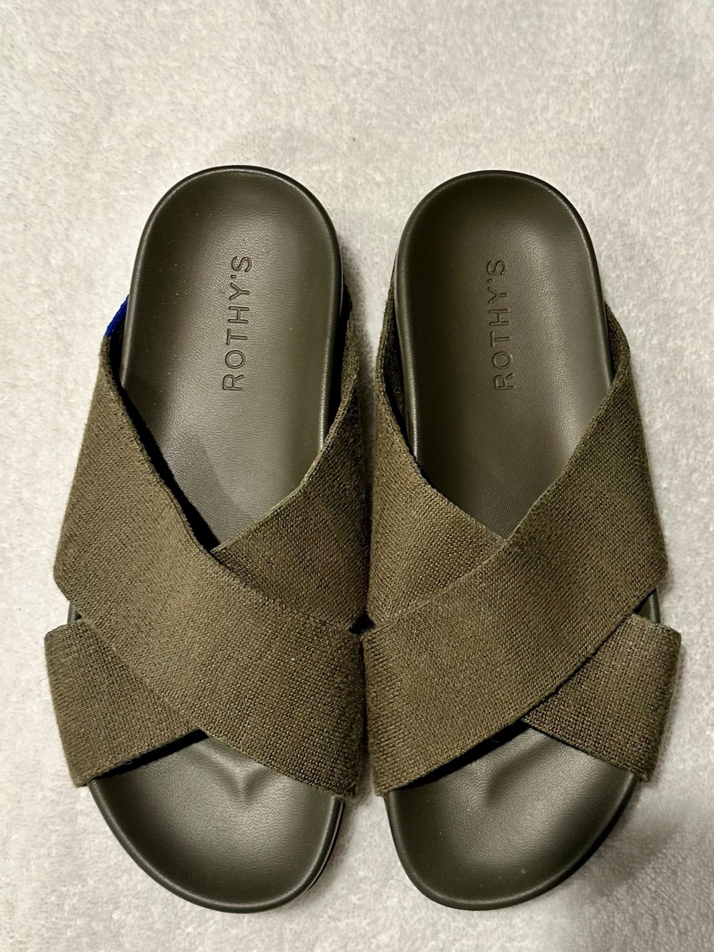 Rothy's Olive Crisscross Knit Slide Sandals